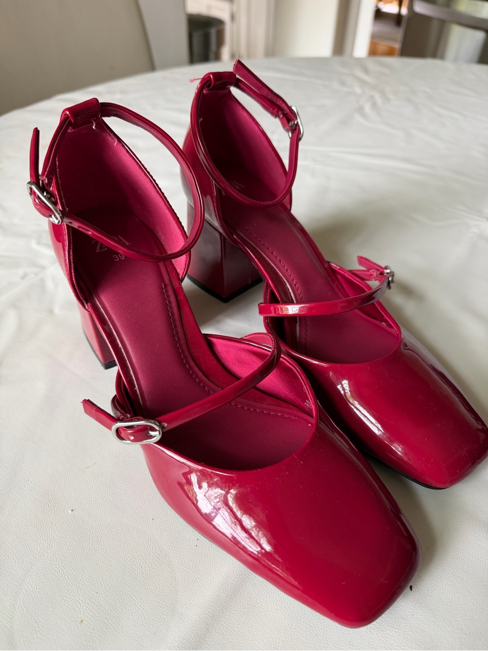 Zara Red Block High Heel Mary Janes
